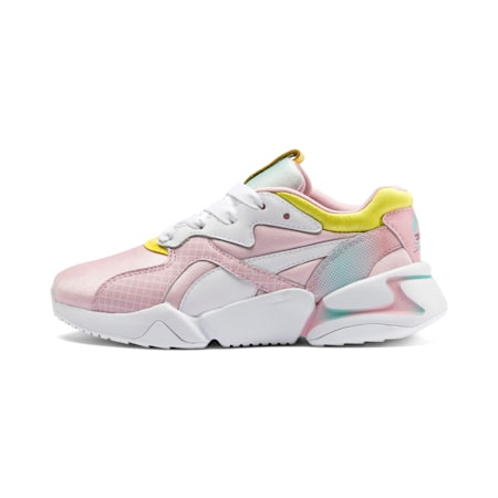 Puma nova 9's block white and pink trainers hotsell