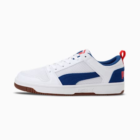 Rebound Lay-Up Lo SoftFoam+ Mesh Shoes, Puma White-Galaxy Blue-High Risk Red-Gum, small-IND