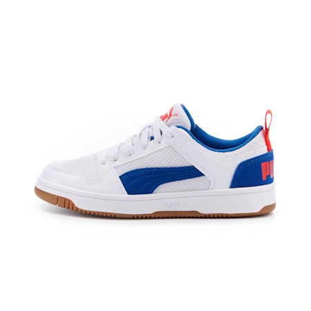 Rebound Lay-Up Lo Mesh Trainers, Puma White-Galaxy Blue-High Risk Red-Gum, small-SEA