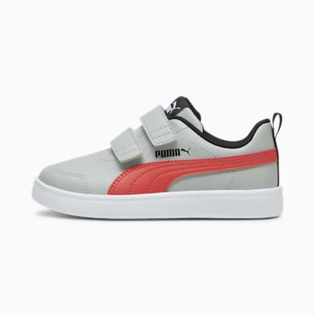 Courtflex V2 Kids' Trainers, Cool Light Gray-Active Red, small