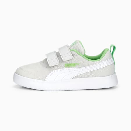 Courtflex V2 Mesh Kids' Trainers, Feather Gray-PUMA White-Summer Green, small-PHL