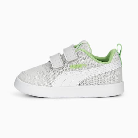 Courtflex V2 Mesh Babies' Trainers, Feather Gray-PUMA White-Summer Green, small-PHL