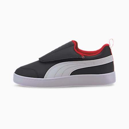 Courtflex v2 Padded V Kids' Trainers, Puma Black-Puma White, small-SEA