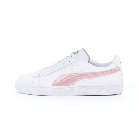 Women's Basket Classic Metallic Trainers, Puma White-Rose Gold, small-SEA