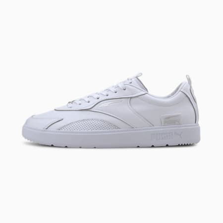 puma oslo pro leather trainer in white and green