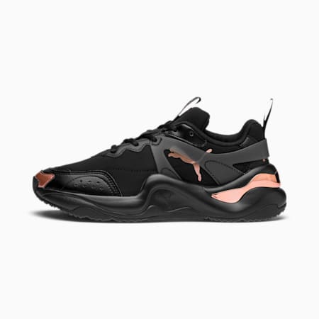 black and rose gold womens trainers