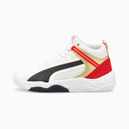 Rebound Future Evo Sneaker, Puma White-Puma Black-High Risk Red-Puma Team Gold, small