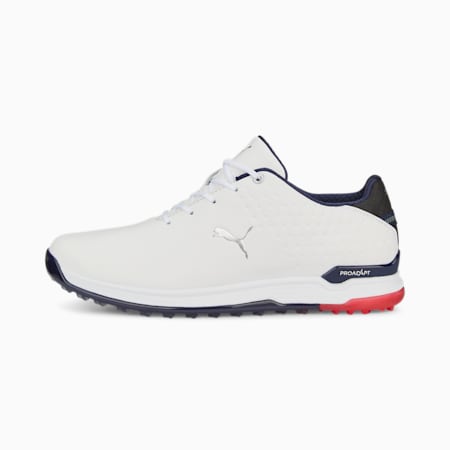 Calzado de colección golf para hombre PROADAPT ALPHACAT de piel, PUMA White-PUMA Navy-For All Time Red, small