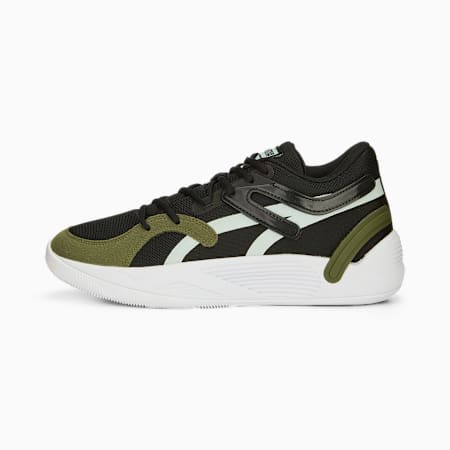 TRC Blaze Court Unisex Basketball Shoes, PUMA Black-Minty Burst-Dark Green Moss, small-AUS