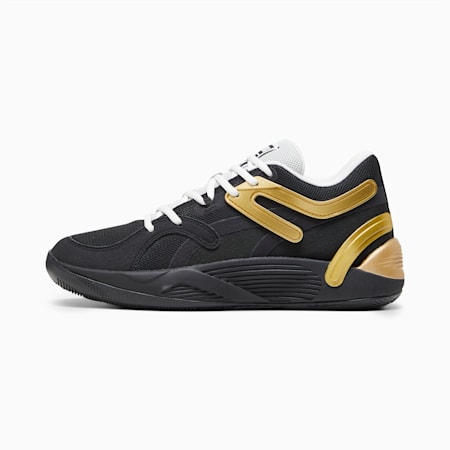 TRC Blaze Court Unisex Basketball Shoes, PUMA Black-Sedate Gray-PUMA White-Metallic Gold, small-AUS