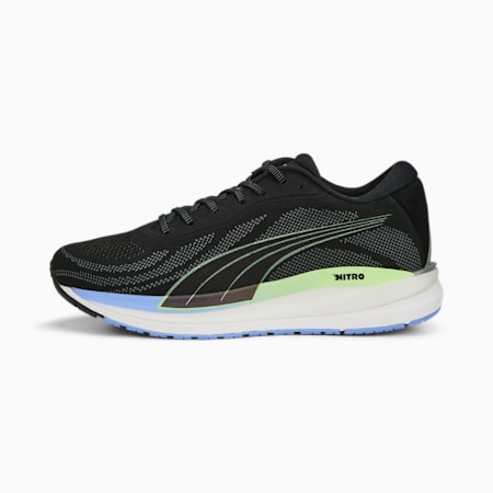 Magnify NITRO Knit Running Shoes Men, PUMA Black-Elektro Purple-Fizzy Lime, small-AUS