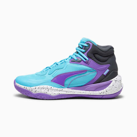 Playmaker Pro Mid Unisex Basketball Shoes, Purple Glimmer-Bright Aqua-Strong Gray-PUMA White, small-AUS
