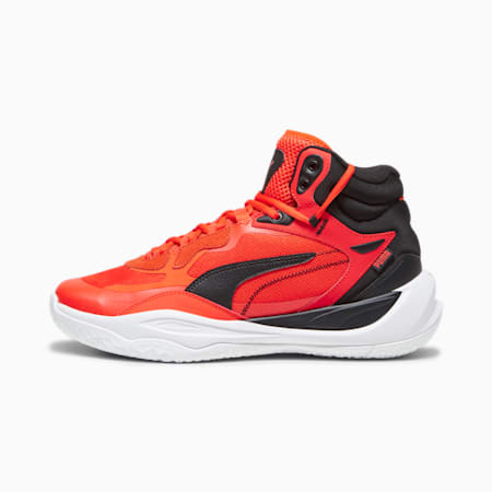 Playmaker Pro Mid Unisex Basketball Shoes, Red Blast-Fiery Red-PUMA Black, small-AUS