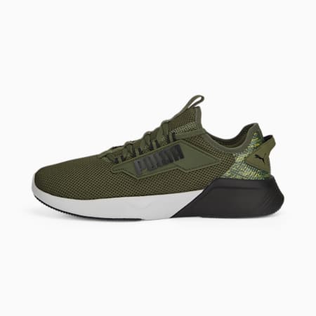 Retaliate 2 Camo Unisex Running Shoes, Green Moss-PUMA Black-Feather Gray, small-AUS