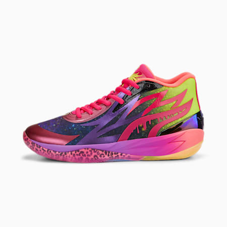 MB.02 Be You Basketball Shoes, Purple Glimmer-Safety Yellow-Pink Glo-Sunset Glow-PUMA Black, small