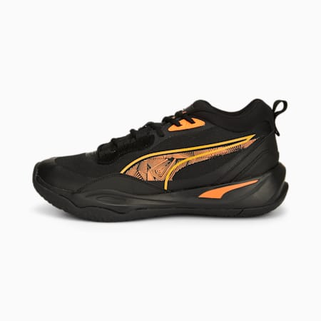 Playmaker Pro Laser Basketball Shoes, PUMA Black-Ultra Orange, small-PHL