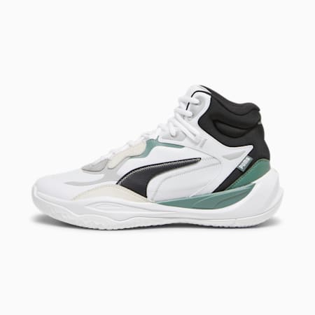 Playmaker Pro mid Plus Basketball Shoes, PUMA Black-Ash Gray-Eucalyptus-Alpine Snow, small-PHL