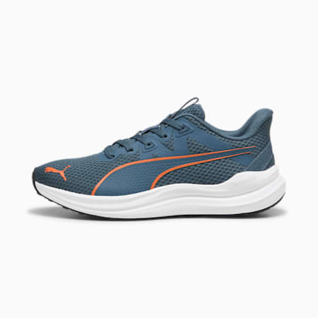 Reflect Lite Youth Running Shoes, Gray Skies-Flame Flicker-PUMA White, small