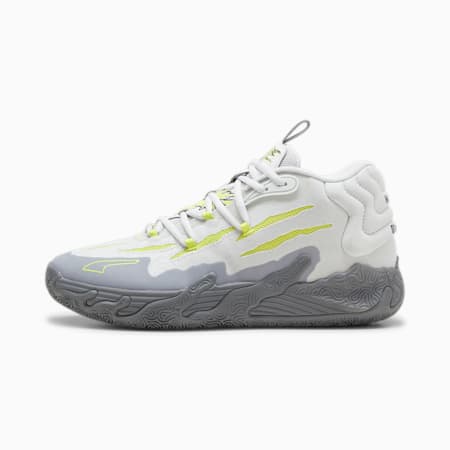 PUMA x MELO MB.03 Chino Hills Unisex Basketball Shoes, Feather Gray-Lime Smash, small-AUS