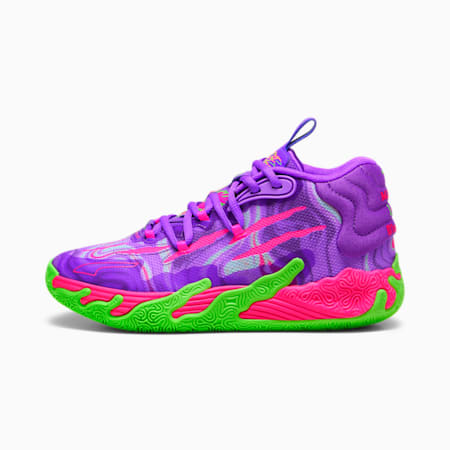 Scarpe da basket MB.03 Toxic da ragazzi, Purple Glimmer-Green Gecko, small