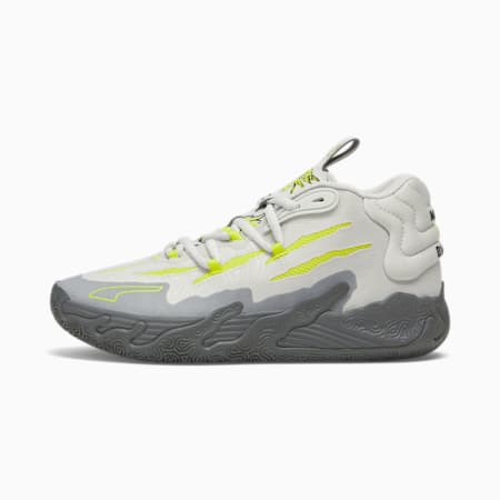 PUMA x MELO MB.03 Chino Hills Basketball Shoes - Youth 8-16 years, Feather Gray-Cool Dark Gray-Lime Smash, small-AUS