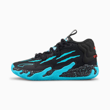 MB.03 Blue Hive Youth Basketball Shoes, PUMA Black-Bright Aqua, small