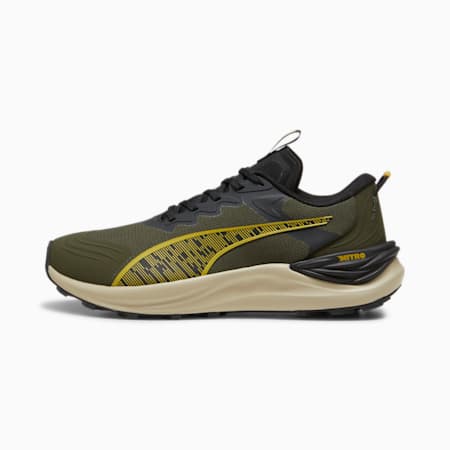 Electrify NITRO™ trailrunningschoenen voor heren, Dark Olive-Desert Dust-Golden Fog, small