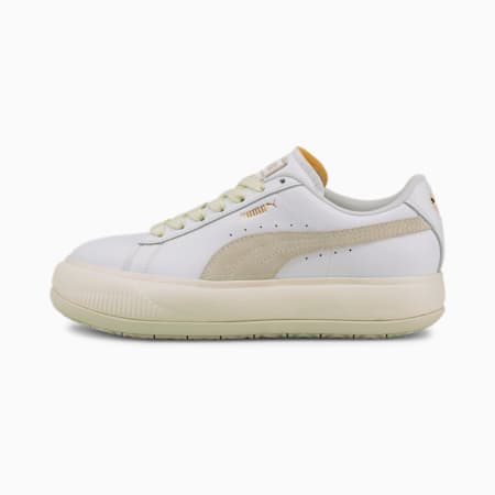 Suede Mayu Women's Leather Trainers, Puma White-Marshmallow, small-GBR