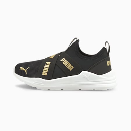 Wired Run Slip-On Little Kids' Shoes, Puma Black-Puma Team Gold, small