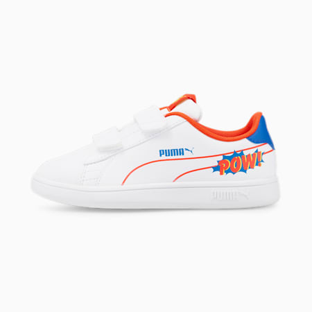 Smash v2 Comics V Kids' Trainers, Puma White-Cherry Tomato-Victoria Blue, small-PHL