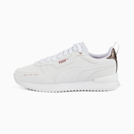 white puma shoes with gold