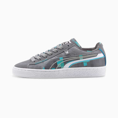 PUMA x MINECRAFT Suede Youth Trainers, Gray Violet-Blue Atoll, small