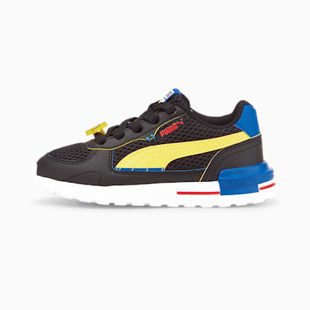 PUMA x SMILEYWORLD Graviton Kinder Sneakers, Puma Black-Vibrant Yellow-Puma Royal-High Risk Red, small