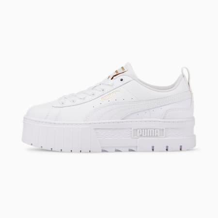 Mayze Leather Youth Trainers, Puma White-Puma Team Gold, small-DFA