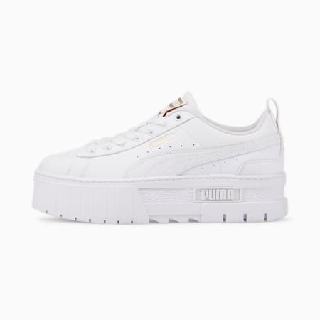 Mayze Leather Jugend Sneakers, Puma White-Puma Team Gold, small