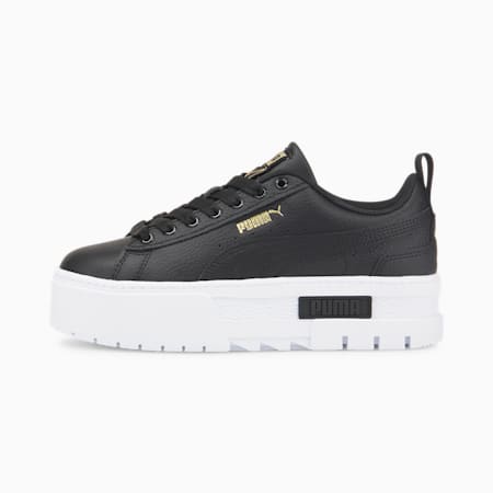 Mayze Leather Youth Trainers, Puma Black-Puma Team Gold, small-DFA