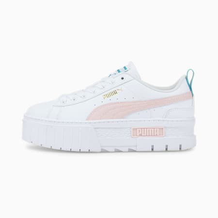 Mayze Leather Youth Trainers, Puma White-Chalk Pink, small-GBR