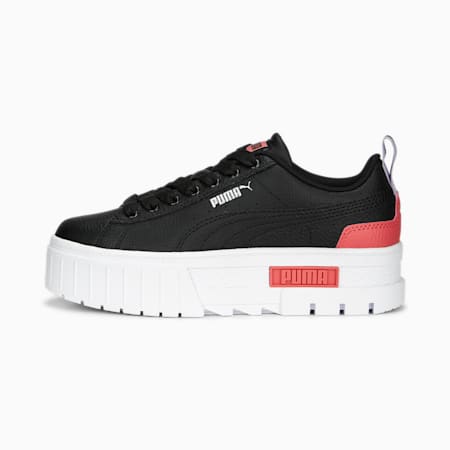 Baskets en cuir Mayze Enfant et Adolescent, PUMA Black-Vivid Violet-Loveable, small-DFA