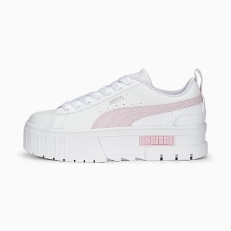 Mayze Girls' Leather Sneakers - Youth 8-16 years, PUMA White-Pearl Pink-Vivid Violet, small-AUS