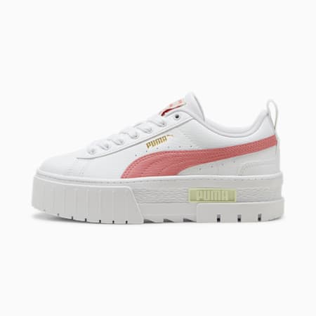 Mayze Leather Youth Trainers, PUMA White-Passionfruit, small