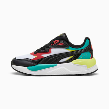 Baskets X-Ray Speed Enfant et Adolescent, PUMA White-PUMA Black-Club Red-Sparkling Green, small