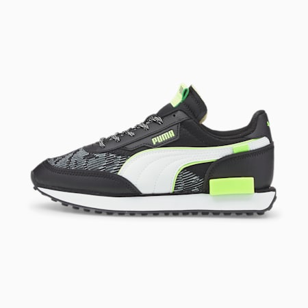 Future Rider Visual Effects Youth Sneakers, Puma Black-Green Glare, small-IND