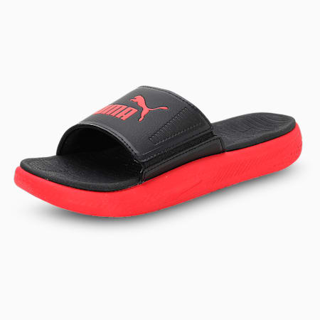 SOFTRIDE Youth Slides, Puma Black-High Risk Red, small-IND