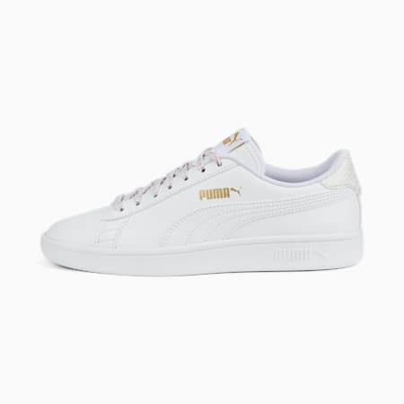 รองเท้าผ้าใบเด็กโต Smash v2 Metallics, Puma White-Puma Team Gold, small-THA