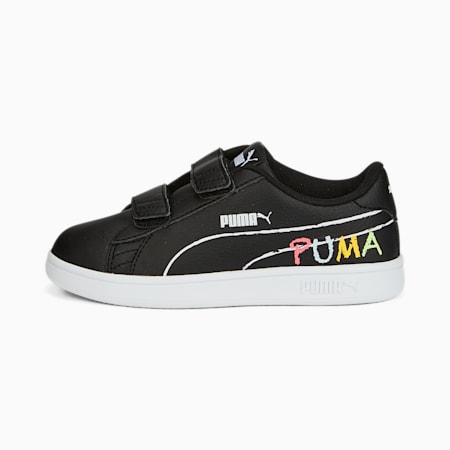 รองเท้าผ้าใบเด็ก Smash v2 Home School, Puma Black-Puma White-Sunset Glow-Nitro Blue-Sun Stream, small-THA