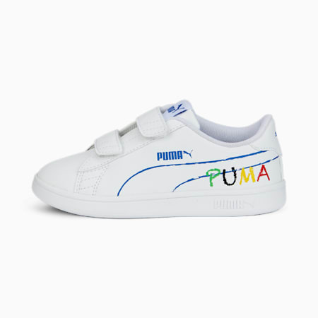 Smash v2 Home School Sneakers - Kids 4-8 years, Puma White-Puma Royal-Classic Green-Puma Black-Dandelion, small-AUS