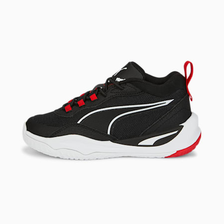 รองเท้าผ้าใบสำหรับเด็กแบบปิดสำหรับสับเปลี่ยน Playmaker, Jet Black-Jet Black-Puma White-High Risk Red, small-THA