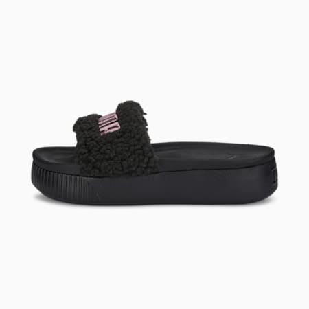 Platform Sherpa slippers voor dames, Puma Black-Rose Gold, small