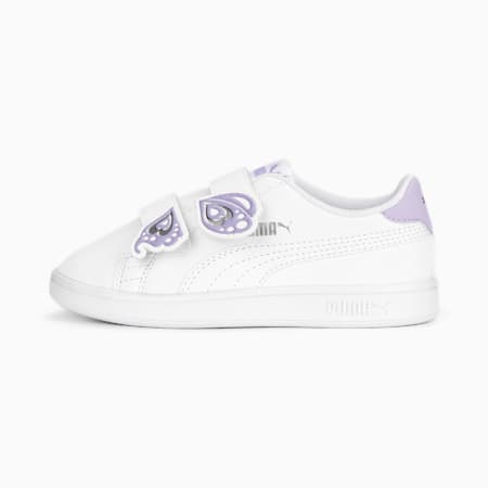 Sneakersy dziecięce Smash v2 Butterfly AC, PUMA White-Vivid Violet-PUMA Silver, small