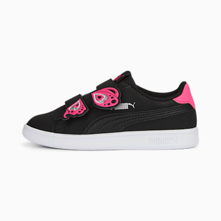 סניקרס Smash v2 Butterfly AC לילדים, PUMA Black-Glowing Pink-PUMA Silver, small-DFA